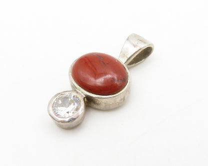925 Sterling Silver  Vintage Jasper & Cubic Zirconia Petite Pendant  PT10885