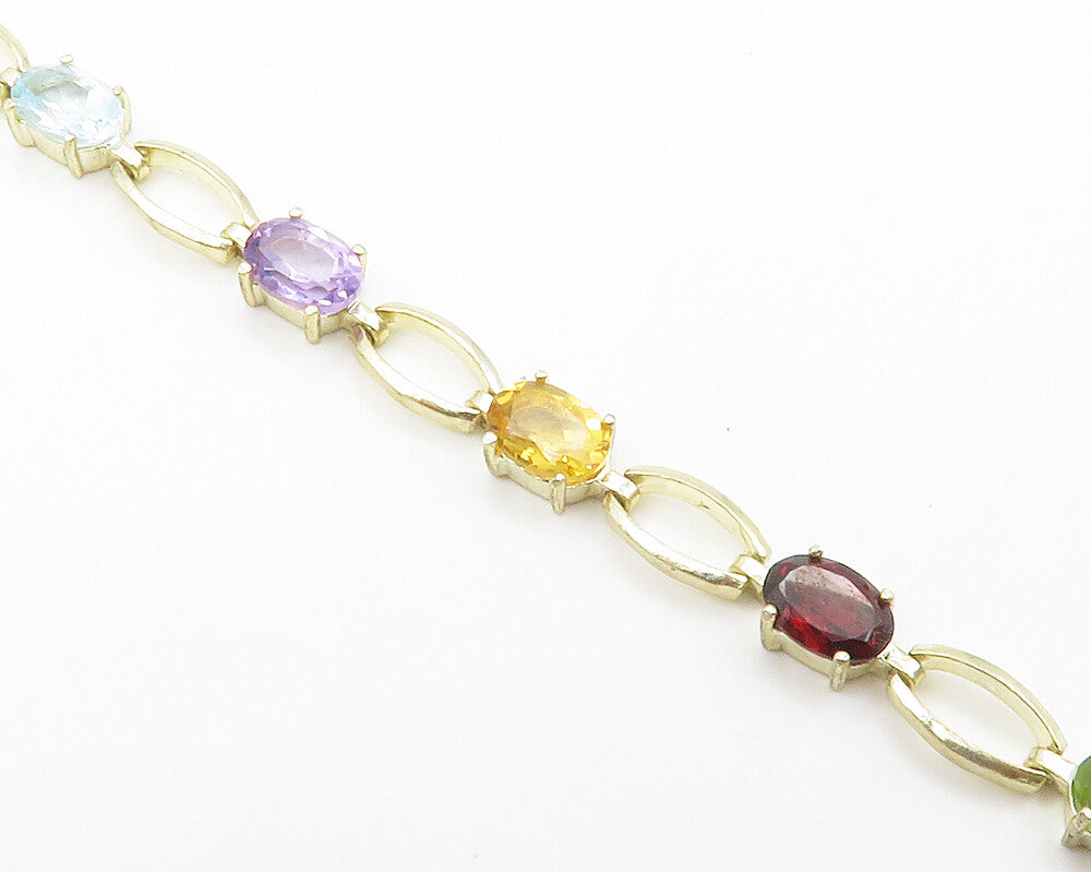 925 Silver  Amethyst Topaz Peridot Garnet & Citrine Chain Bracelet  BT5679