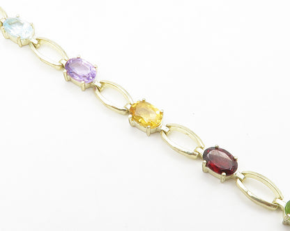 925 Silver  Amethyst Topaz Peridot Garnet & Citrine Chain Bracelet  BT5679