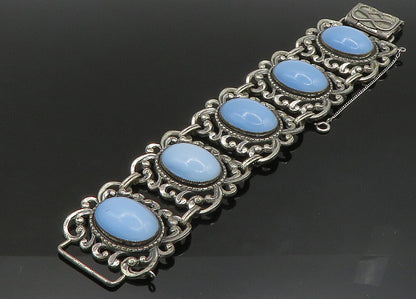 DANECRAFT 925 Sterling Silver  Vintage Blue Glass Swirl Chain Bracelet  BT9171
