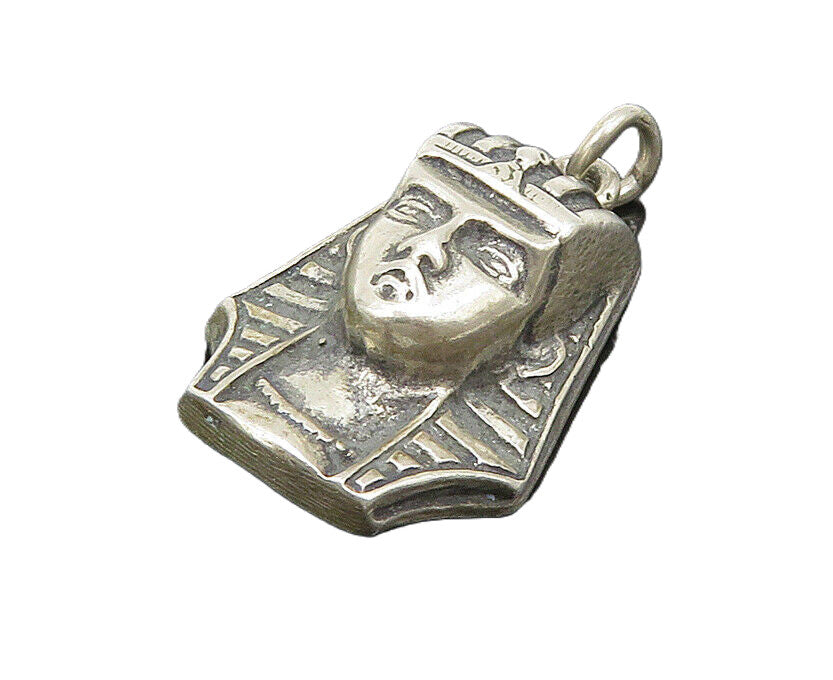 925 Sterling Silver  Vintage Egyptian Pharaoh Head Oxidized Pendant  PT15093