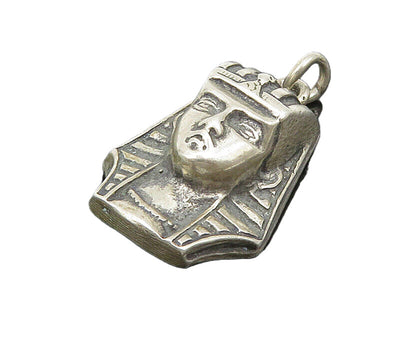 925 Sterling Silver  Vintage Egyptian Pharaoh Head Oxidized Pendant  PT15093