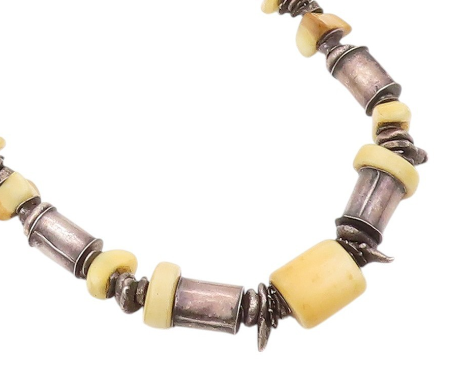 925 Sterling Silver Vintage Necklace Dark Tone Brutalist Cut Gemstone  NE4509