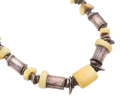 925 Sterling Silver Vintage Necklace Dark Tone Brutalist Cut Gemstone  NE4509