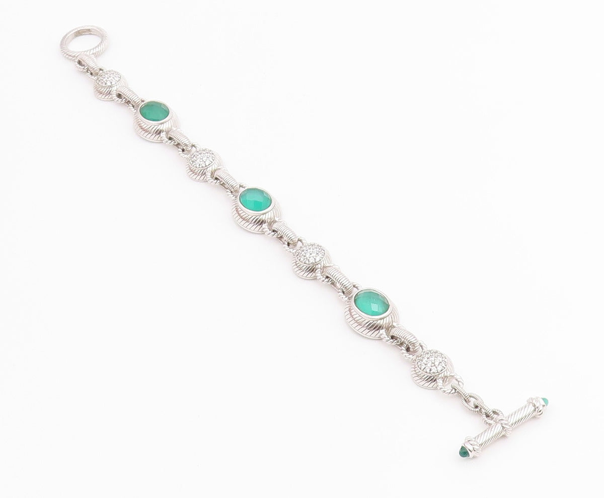 925 Sterling Silver Vintage Bracelet JUDITH RIPKA Chalcedony & CZ Link  BT12233