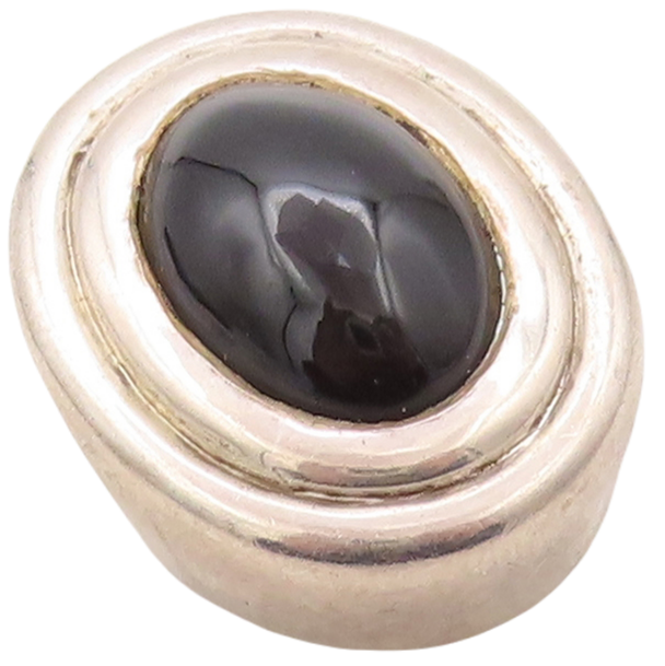 925 Sterling Silver Vintage Pendant Modernist Oval Cabochon Onyx  PT23611