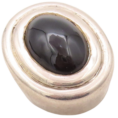 925 Sterling Silver Vintage Pendant Modernist Oval Cabochon Onyx  PT23611