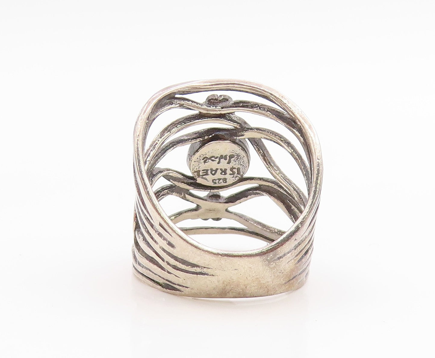 925 Sterling Silver Vintage Ring ISRAEL Fire Opal Floral Wave  Sz 8  RG35642