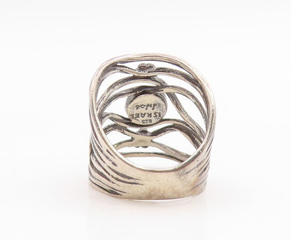 925 Sterling Silver Vintage Ring ISRAEL Fire Opal Floral Wave  Sz 8  RG35642