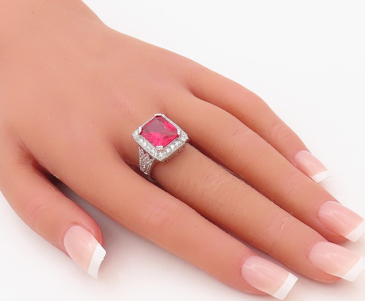 925 Sterling Silver Vintage Ring Rectangle Pink & White CZ Frame  Sz 7  RG30293