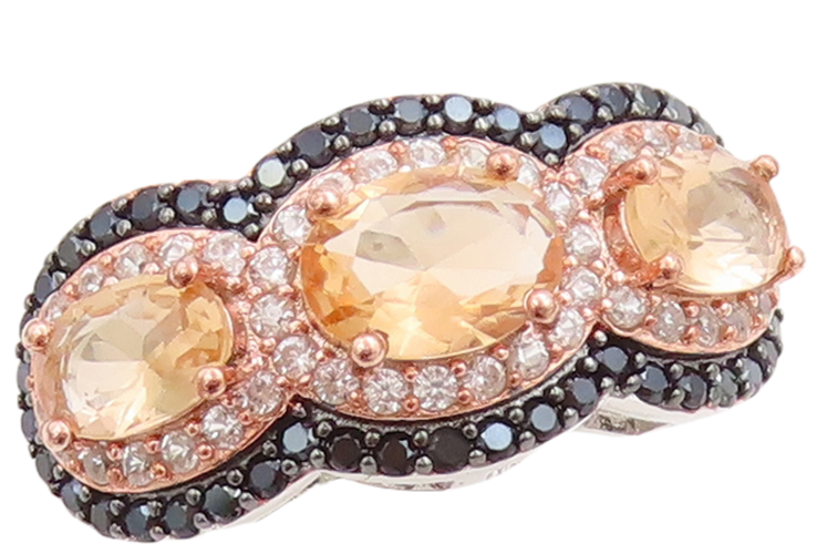925 Sterling Silver Vintage Ring Oval Morganite Halo CZ & Spinel  Sz 7 RG30644