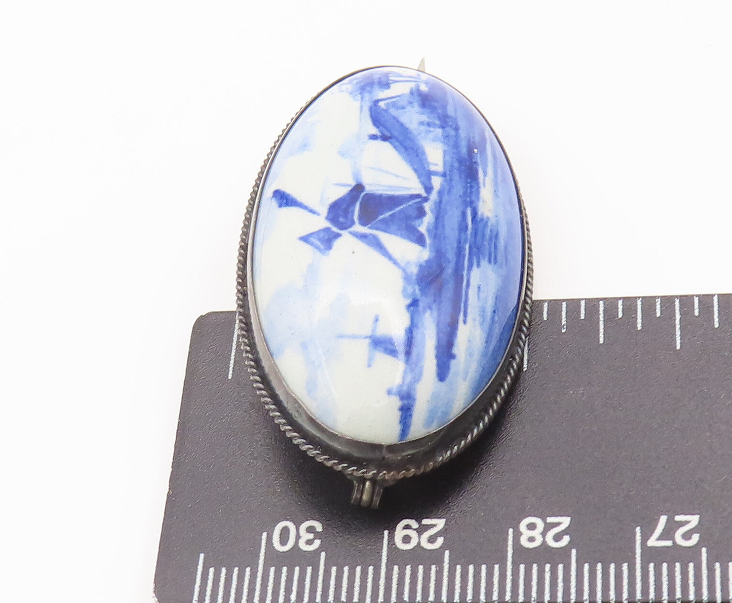 925 Sterling Silver Vintage Brooch Pin HOLLAND Minimalist Oval Landscape BP10696