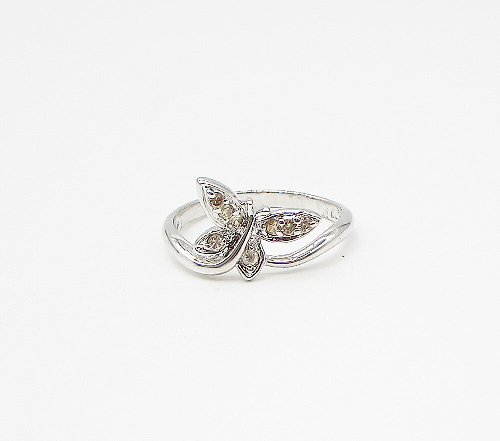 925 Sterling Silver  Yellow Cubic Zirconia Butterfly Band Ring Sz 7  RG3410