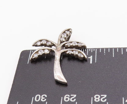925 Sterling Silver Vintage Pendant CZ Inlay Cutout Coconut Tree Charm  PT24454