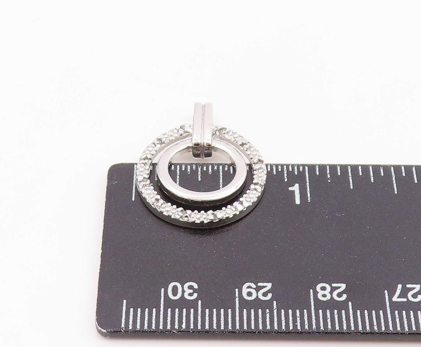 925 Sterling Silver Vintage Pendant Real Diamonds Double Circle Charm  PT25974
