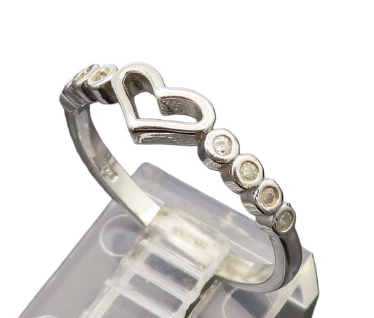925 Sterling Silver  Vintage Dainty Open Heart & Topaz Ring Sz 7.5  RG26442