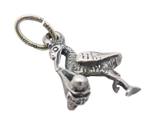 925 Sterling Silver  Vintage Petite Oxidized Stork & Baby Drop Pendant  PT6244