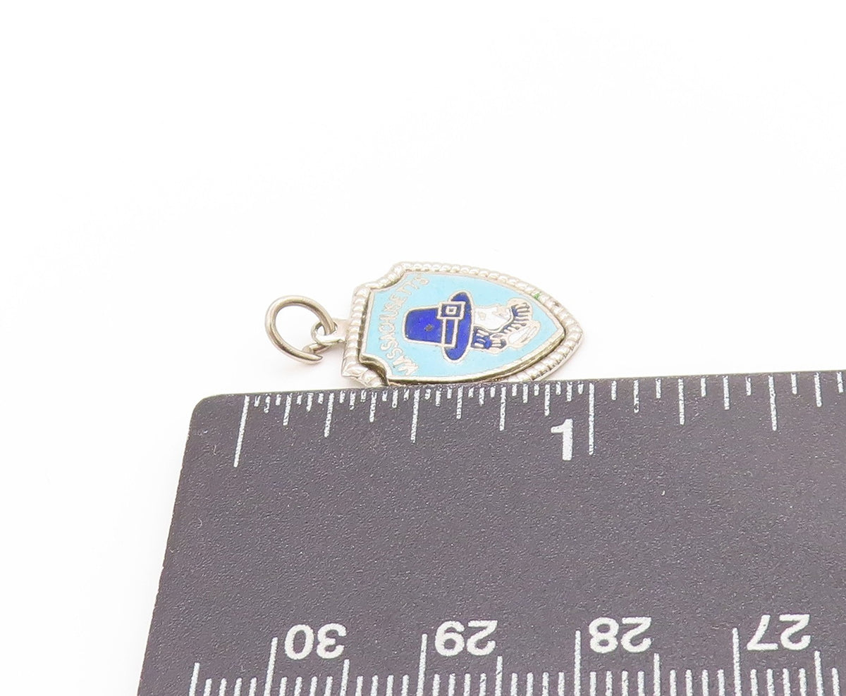925 Sterling Silver Vintage Pendant Enameled Massachusetts Pilgrim Hat PT25021