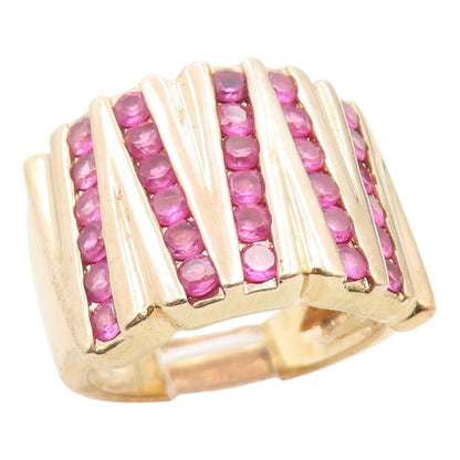 925 Sterling Silver Vintage Ring Gold Plated Elegant Ruby Stripes Sz 5.5 RG35515