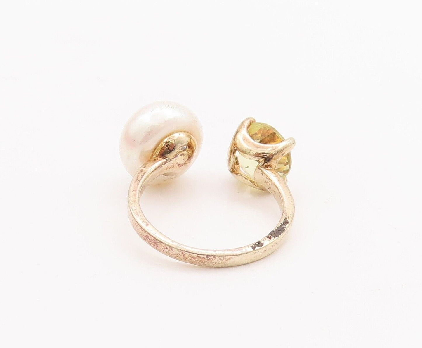 925 Sterling Silver Vintage Ring Gold Plated Pearl & Citrine  Sz 6  RG28616