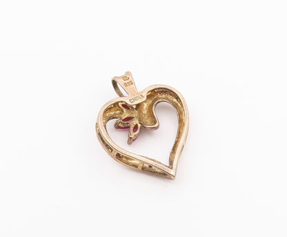 925 Sterling Silver  Vintage Marquise Ruby Two Tone Love Heart Pendant PT20843