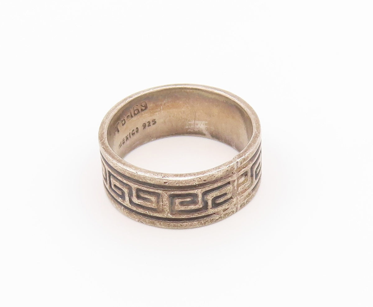 925 Sterling Silver Vintage Ring MEXICO Geometric Pattern Band  Sz 8  RG36413