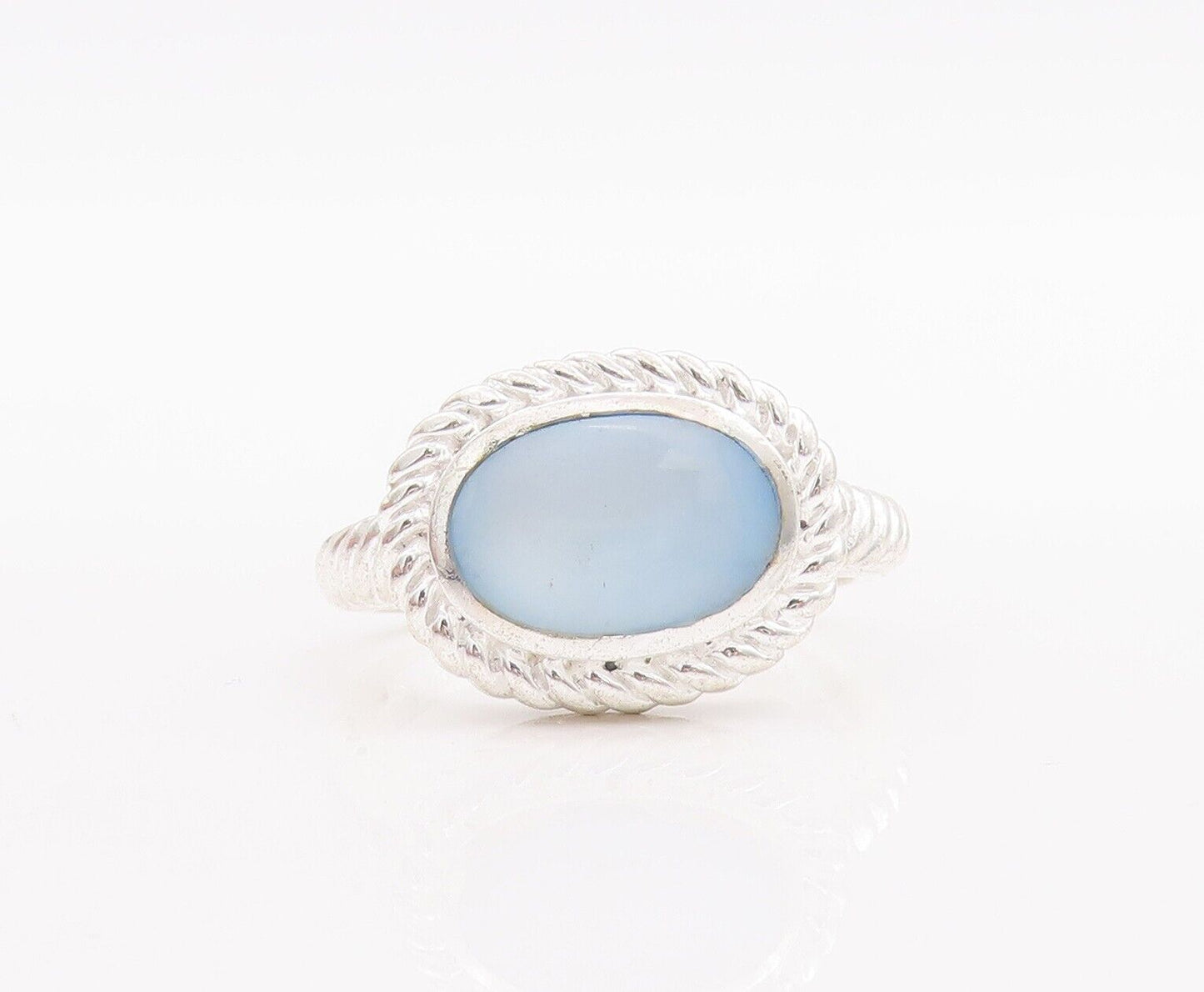 925 Sterling Silver Vintage Ring Twisted Rope Carved Oval Moonstone Sz 7 RG28561