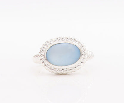 925 Sterling Silver Vintage Ring Twisted Rope Carved Oval Moonstone Sz 7 RG28561