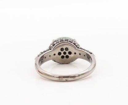 925 Sterling Silver Vintage Ring Cabochon Green Gemstone Spinel  Sz 7  RG29446
