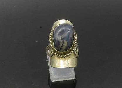 925 Sterling Silver  Vintage Agate Adjustable Cocktail Ring Sz 9  RG22463