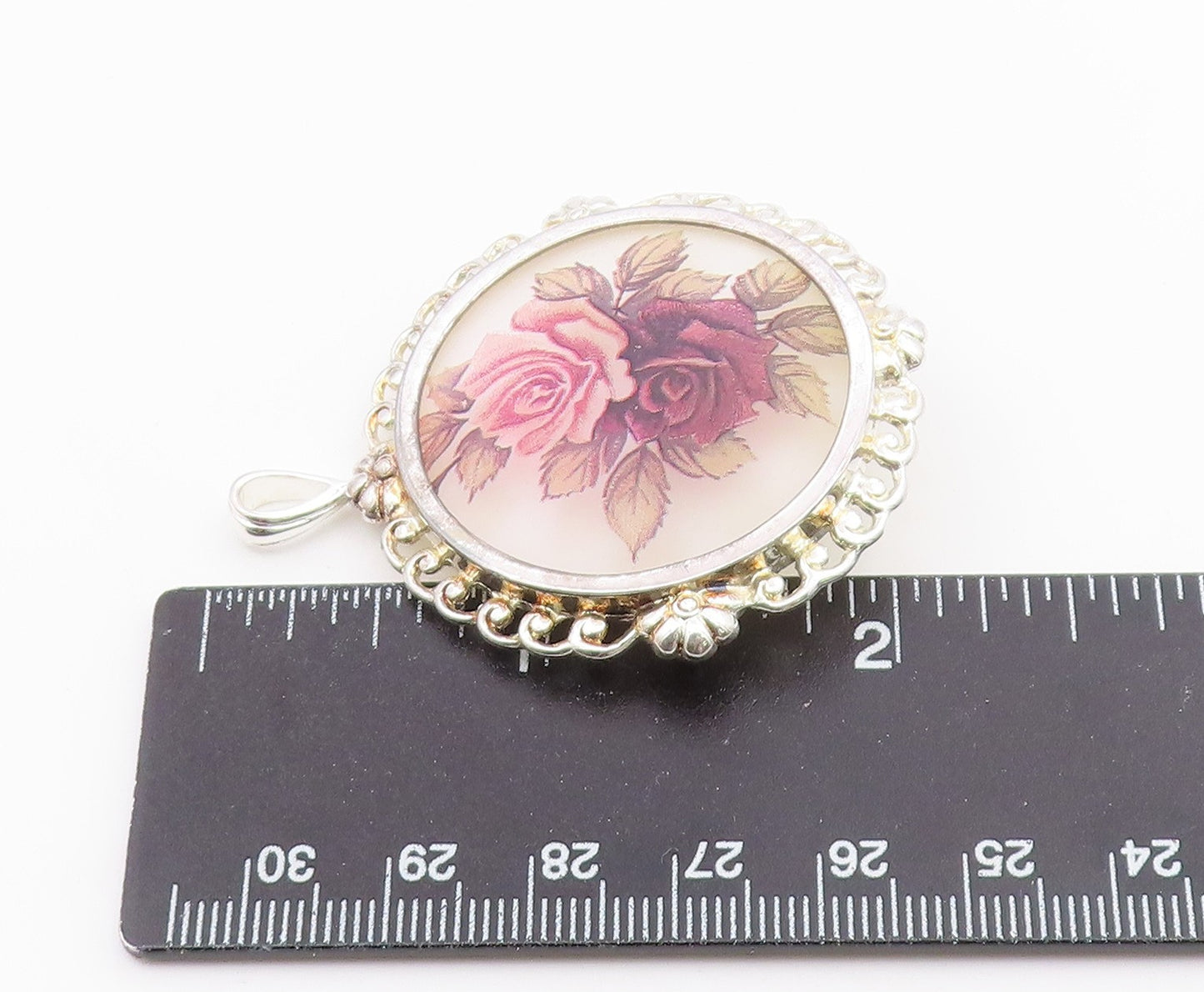 925 Sterling Silver  Vintage Mother Of Pearl Rose Flower Art Brooch Pin BP8137