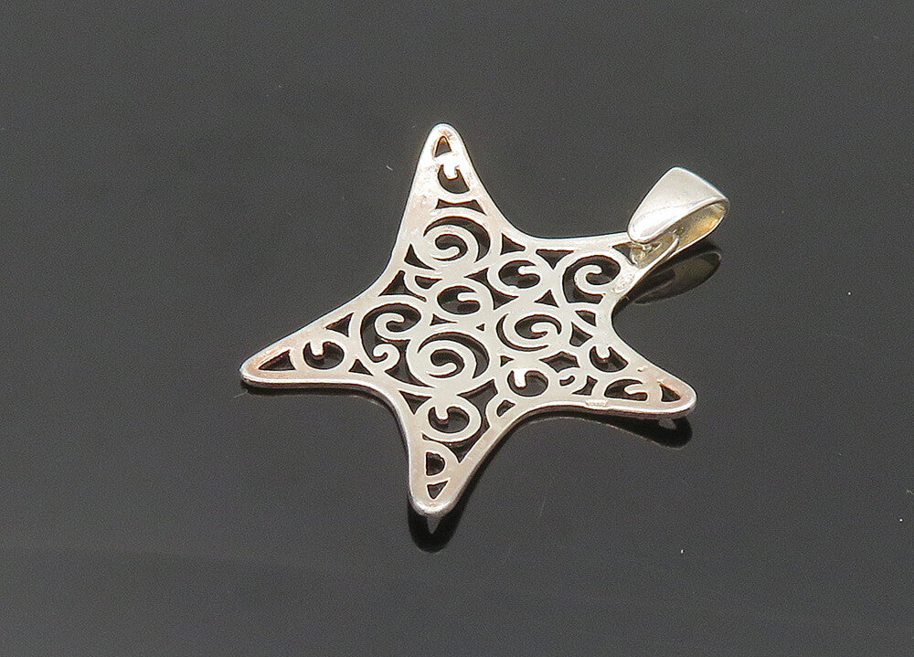 925 Sterling Silver  Vintage Shiny Spiral Pattern Star Drop Pendant  PT16789