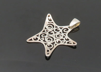 925 Sterling Silver  Vintage Shiny Spiral Pattern Star Drop Pendant  PT16789