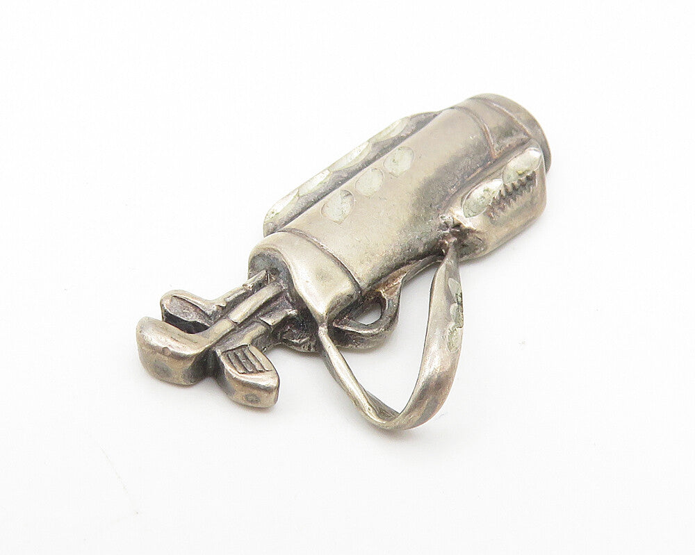 925 Sterling Silver  Vintage Diamond Cut Bag Of Golf Clubs Pendant  PT9139