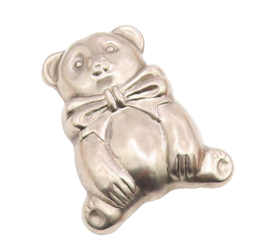 925 Sterling Silver Vintage Sitting Hollow Bear With Bow Tie Brooch Pin BP9902
