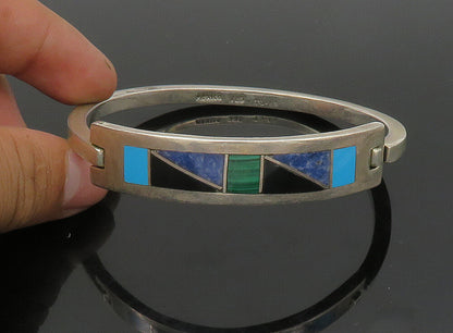 MEXICO 925 Silver  Vintage Turquoise Onyx & Sodalite Bangle Bracelet  BT9209