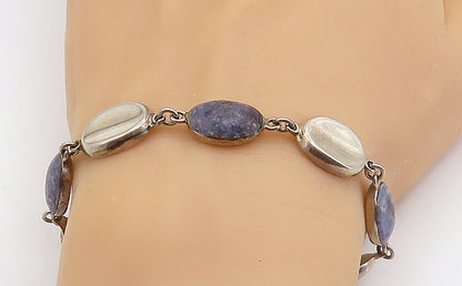 MEXICO 925 Sterling Silver Vintage Cabochon Sodalite Chain Bracelet BT2891