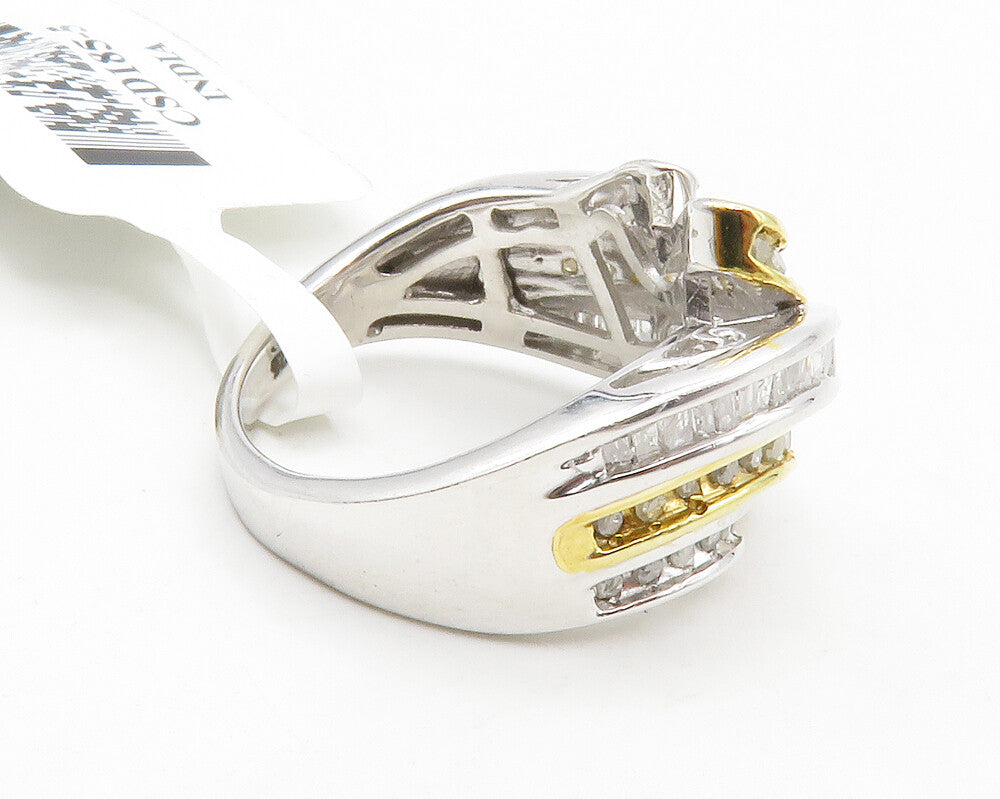 925 Sterling Silver   Genuine Diamonds Two Tone Bypass Band Ring Sz 5  RG13401