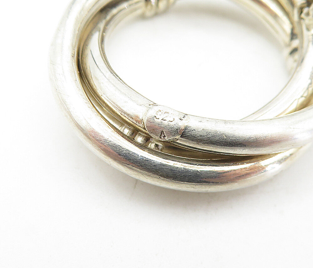 925 Sterling Silver  Vintage Fluted Detail Open Circles Brooch Pin  BP1491