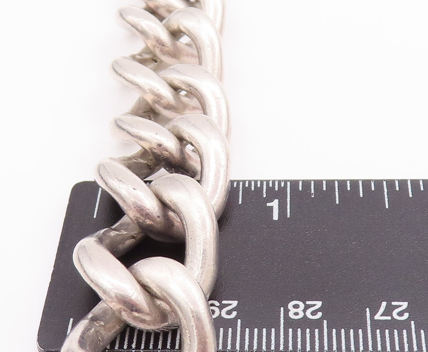 925 Sterling Silver Vintage Bracelet ZINA Heavy Large Curb Chain Carved  BT10477