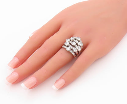 925 Sterling Silver Vintage Ring Modernist Cutout CZ Inlay Bands  Sz 5  RG32228