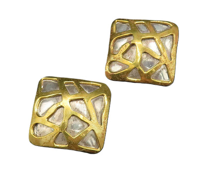 925 Silver  Vintage Two Tone Carved Shapes Clip Back Dome Earrings  EG12208