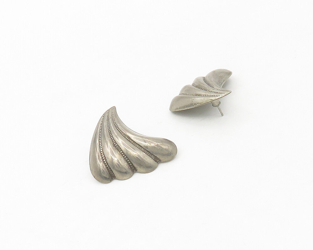 925 Sterling Silver  Vintage Dark Tone Twist Fluted Wing Drop Earrings  EG8848
