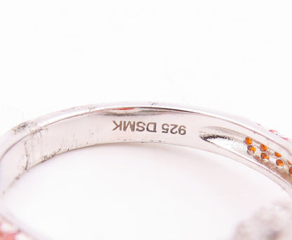 925 Sterling Silver Vintage Ring Square Orange Halo White CZ  Sz 7  RG29639