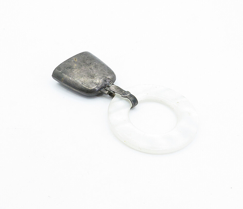 WEB 925 Sterling Silver  Vintage Mother Of Pearl Baby Rattle Pendant  PT3047