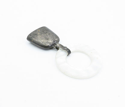 WEB 925 Sterling Silver  Vintage Mother Of Pearl Baby Rattle Pendant  PT3047