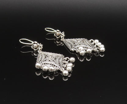925 Sterling Silver  Vintage Wavy Edge Beaded Diamond Shaped Earrings  EG11956