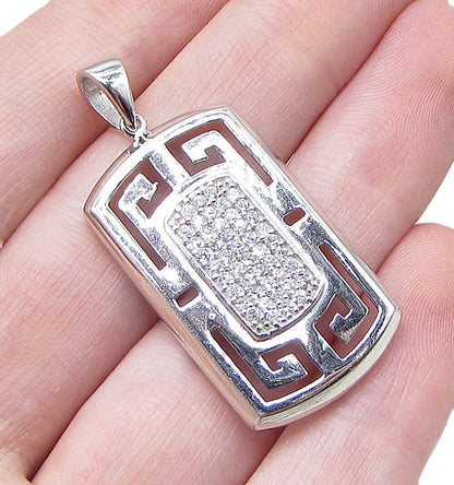 925 Sterling Silver  Cubic Zirconia Rectangular Cluster Drop Pendant  PT1409