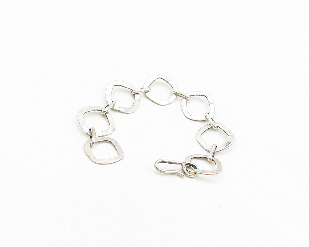 SARAB 925 Sterling Silver  Vintage Shiny Rounded Square Chain Bracelet  BT7965