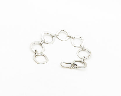 SARAB 925 Sterling Silver  Vintage Shiny Rounded Square Chain Bracelet  BT7965